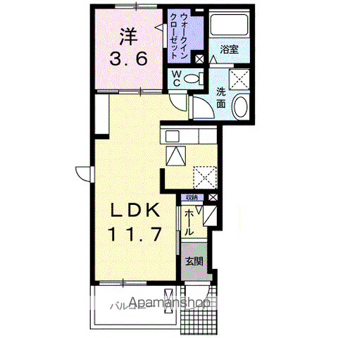 グレイスフル・ユウナ(1LDK/1階)の間取り写真