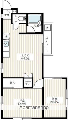 ドルフ本町B棟(2LDK/2階)の間取り写真