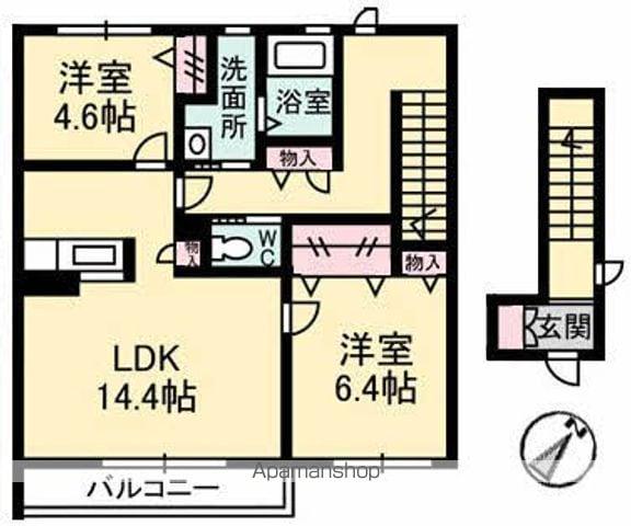 スカイランド B棟(2LDK/2階)の間取り写真