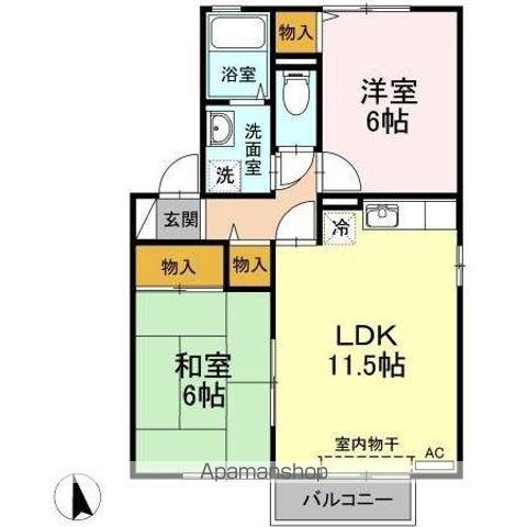 セジュール 山川(2LDK/1階)の間取り写真