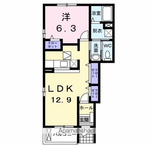 アヴニール ⅩⅢ(1LDK/1階)の間取り写真