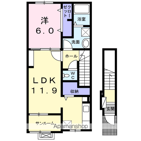 MARIAGE C(1LDK/2階)の間取り写真