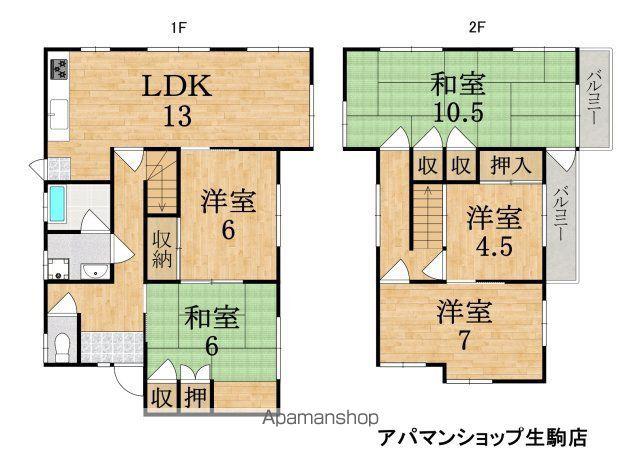 近鉄けいはんな線 生駒駅 徒歩17分 2階建 築49年(5LDK)の間取り写真