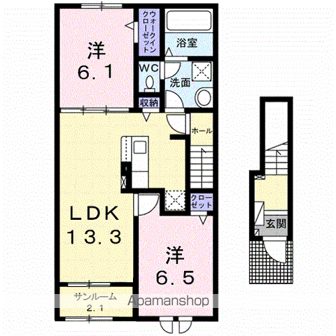 ホップⅤ A(2LDK/2階)の間取り写真