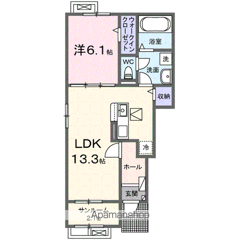 レジデンスAK長久Ⅰ(1LDK/1階)の間取り写真
