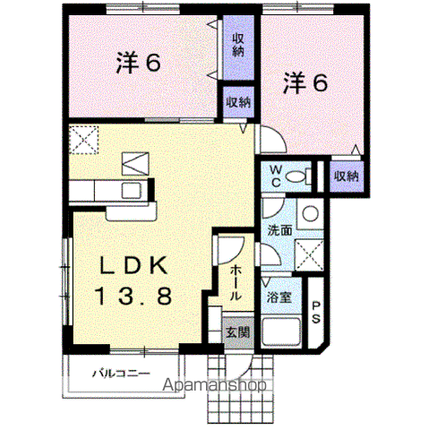 グランドソレーユB(2LDK/1階)の間取り写真