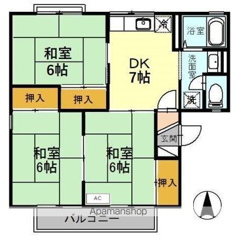 ベルシアH Ⅱ棟(3DK/2階)の間取り写真