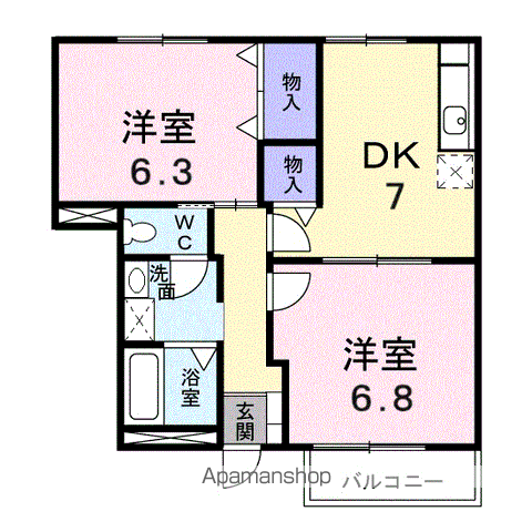 フォレストサイドⅡ番館(2DK/1階)の間取り写真