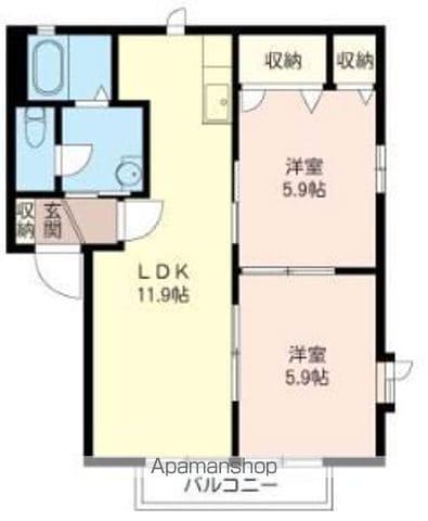 カンフォートKA・KB(2LDK/1階)の間取り写真