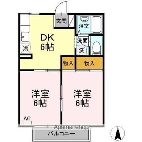 エクセルハイツテヅカB棟(2DK/1階)の間取り写真