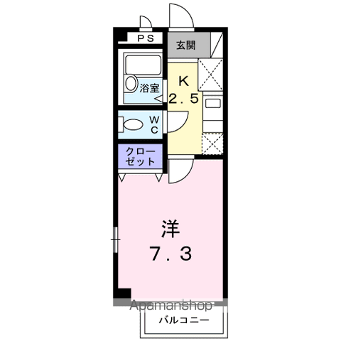 セルカフロレスタB(1K/2階)の間取り写真