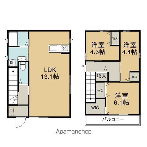 京都府京都市北区 2階建 築1年(3LDK)の間取り写真