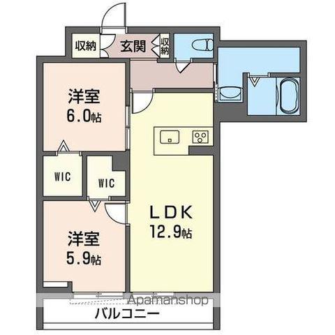 ヴィラ・ボヌール(2LDK/2階)の間取り写真