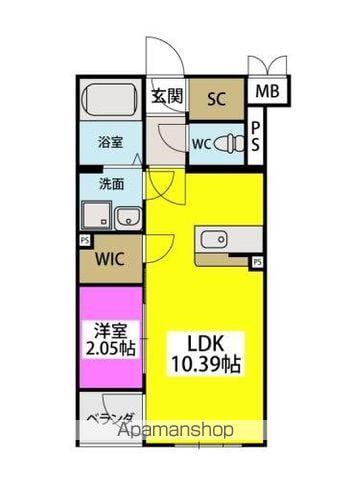 レジデンシャルジェム井尻駅(1LDK/5階)の間取り写真