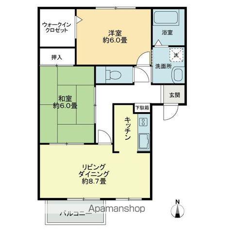 フォブール紅陽 B棟(2LDK/2階)の間取り写真