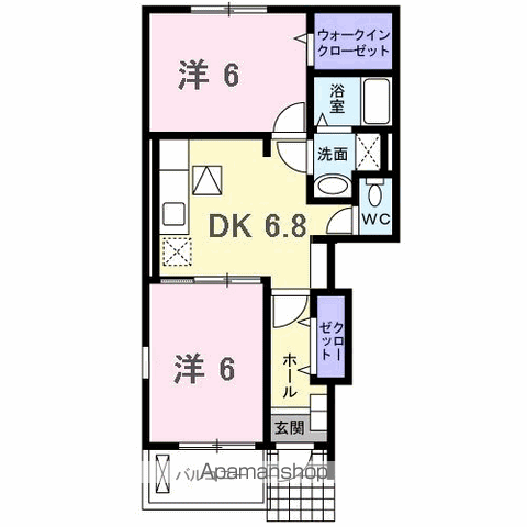サンパティーク・パレス D(2DK/1階)の間取り写真