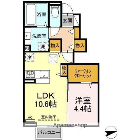 ユニヴェールⅡ C棟(1LDK/1階)の間取り写真