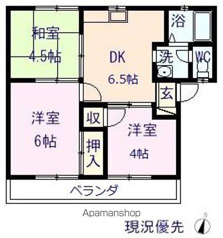 コーポ飛鳥B(3DK/1階)の間取り写真