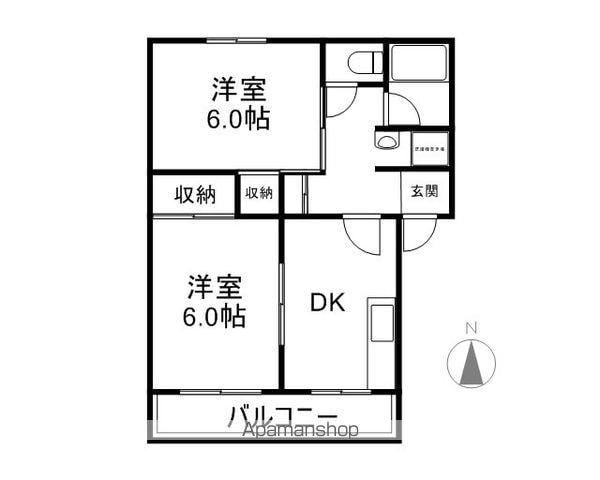 フラット三輪(2K/2階)の間取り写真