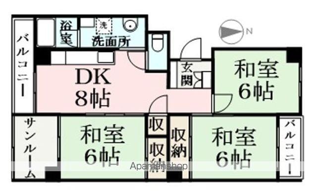 レジデンス黒葉(3DK/1階)の間取り写真