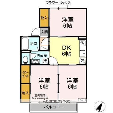 セジュールマロニエB(3DK/2階)の間取り写真