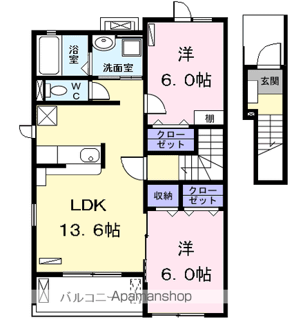 シテ フローラル Ⅰ(2LDK/2階)の間取り写真