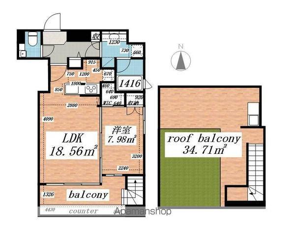 パークルール大手町(1LDK/14階)の間取り写真