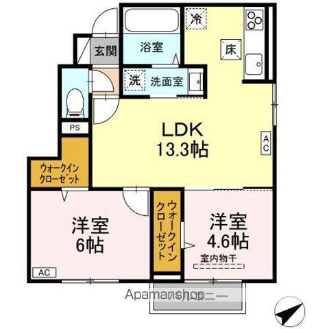 RESUA月が丘(2LDK/1階)の間取り写真