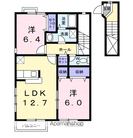 プラシードΒ(2LDK/2階)の間取り写真