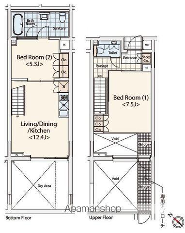 カスタリア初台Ⅱ (2LDK/1階)の間取り写真