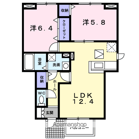 イズミティヒルズ弐番館(2LDK/1階)の間取り写真