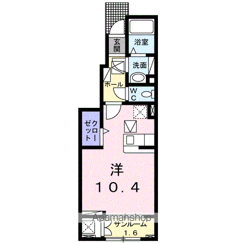プリートⅢ(ワンルーム/1階)の間取り写真