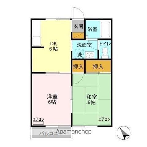 シェリールアタゴⅡⅢ(2DK/2階)の間取り写真