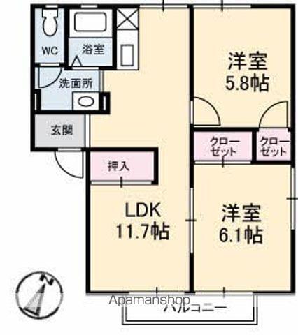 グレースフジ B棟(2LDK/1階)の間取り写真