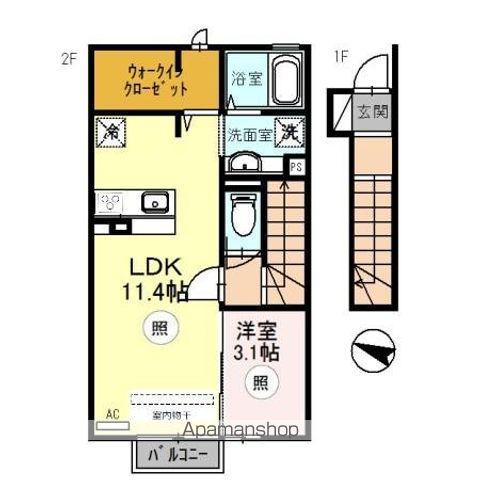 グランドゥール東森田(1LDK/2階)の間取り写真