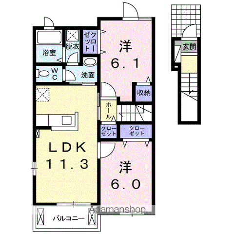 カーサ フェリーチェⅢ(2LDK/2階)の間取り写真