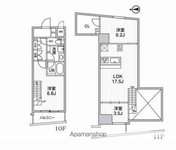 ALTERNA中野(3LDK/10階)の間取り写真