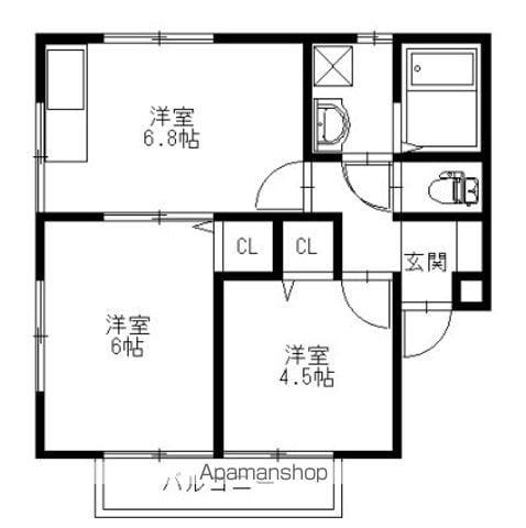 ハーモニー七日市B(2DK/2階)の間取り写真