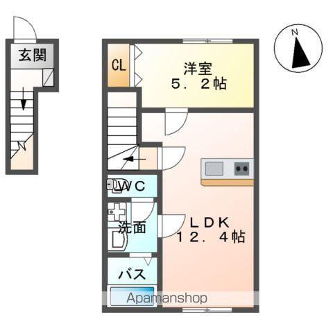 白河中山下アパートB(1LDK/2階)の間取り写真