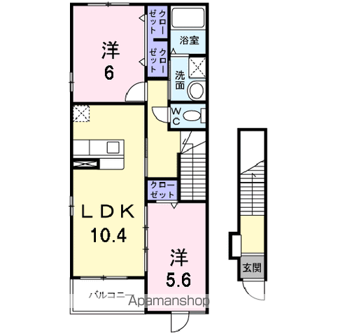 ジュネスキヨミⅡ(2LDK/2階)の間取り写真