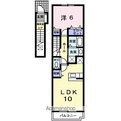 プルート稲月(1LDK/2階)の間取り写真