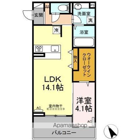 プリュスフォンテーヌ(1LDK/1階)の間取り写真