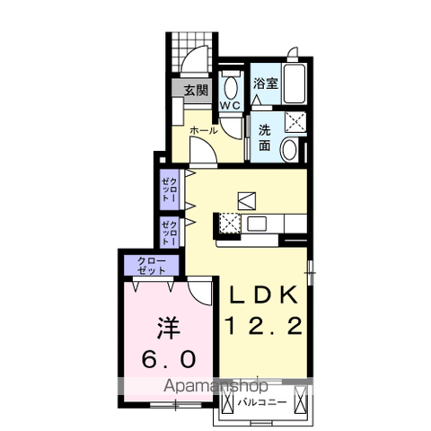 ニューアニメート 山手B(1LDK/1階)の間取り写真
