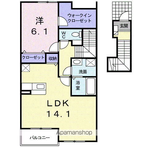 カルムオーブ(1LDK/2階)の間取り写真