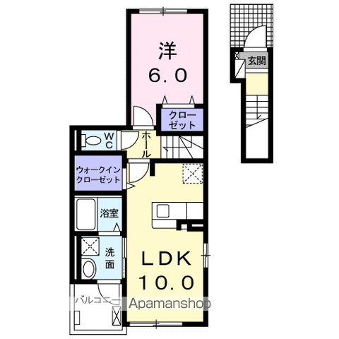 マーヴェラス末広 Ⅲ(1LDK/2階)の間取り写真
