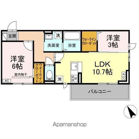 トリシア野多目I I(2LDK/3階)の間取り写真