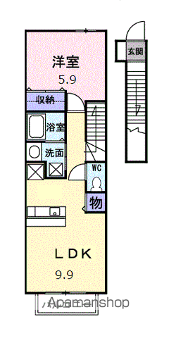 ソレアードA(1LDK/2階)の間取り写真