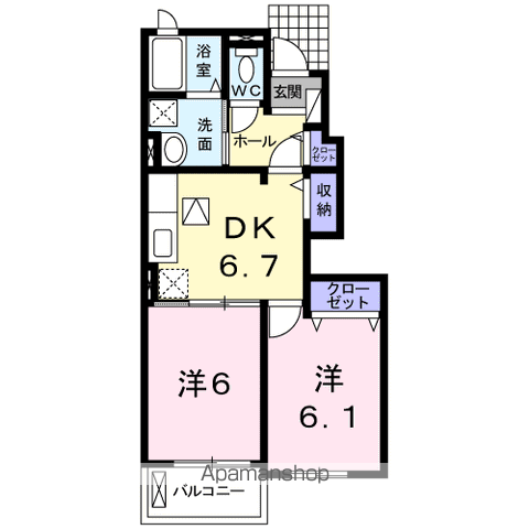 メゾンプラシードⅡ(2DK/1階)の間取り写真