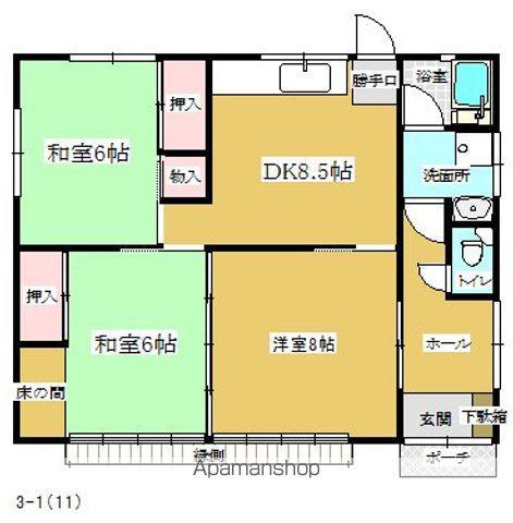 東北本線 杉田駅(福島) 徒歩20分 1階建 築43年(3DK)の間取り写真