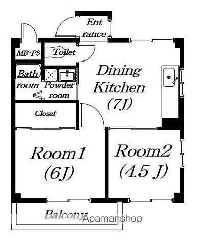 プライズカワナベ(2DK/1階)の間取り写真